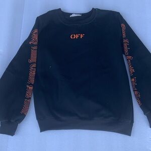 Off-White Black Crewneck with Orange Sleeve Graphics